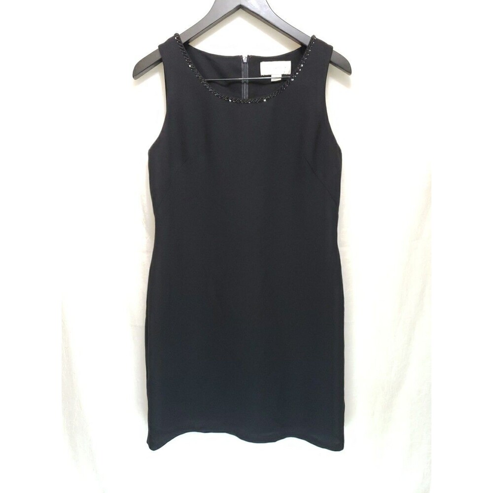 Petite Sophisticate Black Beaded Neckline Sleeveless Sheath Dress Lined Size 8P